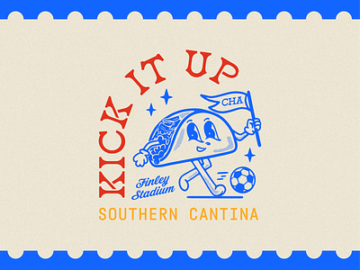 Kick It Up Southern Cantina Branding branding cantina illustration mexican soccer southern taco walking taco