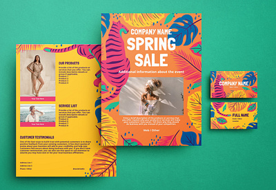 Tropical Graphic Brand Identity Set bold branding bright business card colorful flyer illustration marketing monstera pattern tiger tropical