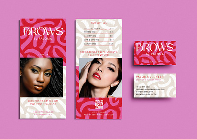 Bold Eyebrow Shaping Brand Identity Set beauty bold branding business card custom typography eyebrows marketing rack card salon shaping threading typography