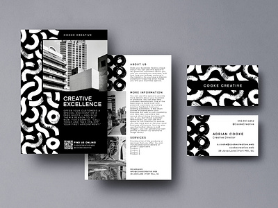 Bold Black & White Brand Identity Set black white bold branding business card flyer graphic marketing organic shapes texture