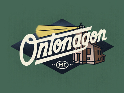 Ontonagon Lighthouse Badge design illustration lettering