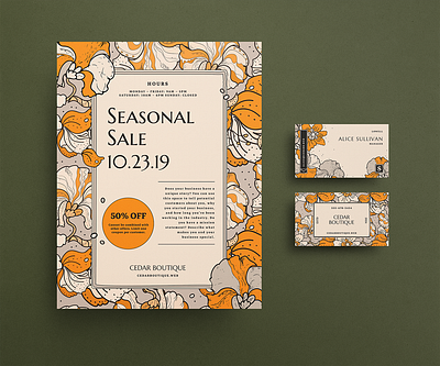 Ornamental Blooms Brand Identity Set blooms branding business card floral flyer marketing ornamental