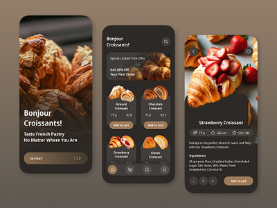 Online Bakery Shop — Bonjour Croissants! app application bakery croissant delicious e commerce mobile mobile app online pastry shop ui ux