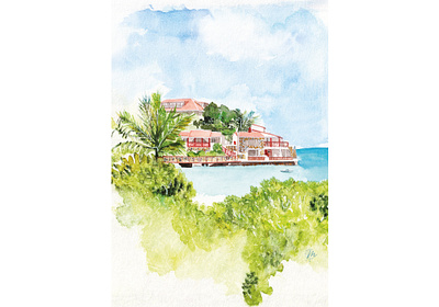 Watercolor of Saint-Barth: Eden Rock // Illustration aquarelle art drawing illustration painting