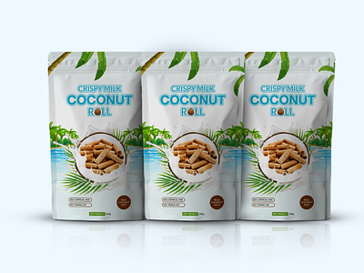COCONUT ROLL POUCH PACKAGING branding coconut design food packaging food pouch graphic design illustration packaging packaging design pouch design pouch packaging product label product packaging snack pouch