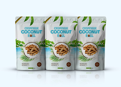 COCONUT ROLL POUCH PACKAGING branding coconut design food packaging food pouch graphic design illustration packaging packaging design pouch design pouch packaging product label product packaging snack pouch