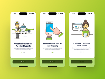 Walkthrough 999watt app aviation branding career career guidence app course design illustration inspiration job mobile student ui walkthrough
