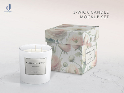 3-Wick Candle Mockup Set brand brand identity branding candle mockup candles design gift set graphic design mockup packaging packaging design photoshop presentation product product design psd mockups retouchng template