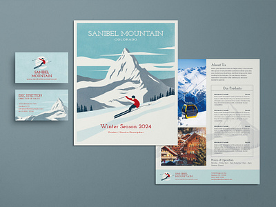 Vintage Ski Resort Brand Identity Set branding business card flyer illustration marketing mountain ski resort skiing travel vintage winter