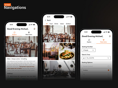 Restaurant Reservation App, Home, Menu, Filter, Profile booking app case study daily daily ui dailyui filter google case study google ux home menu mobile app mockup portfolio reservation app restaurant restaurant app ui ui challange user experience ux