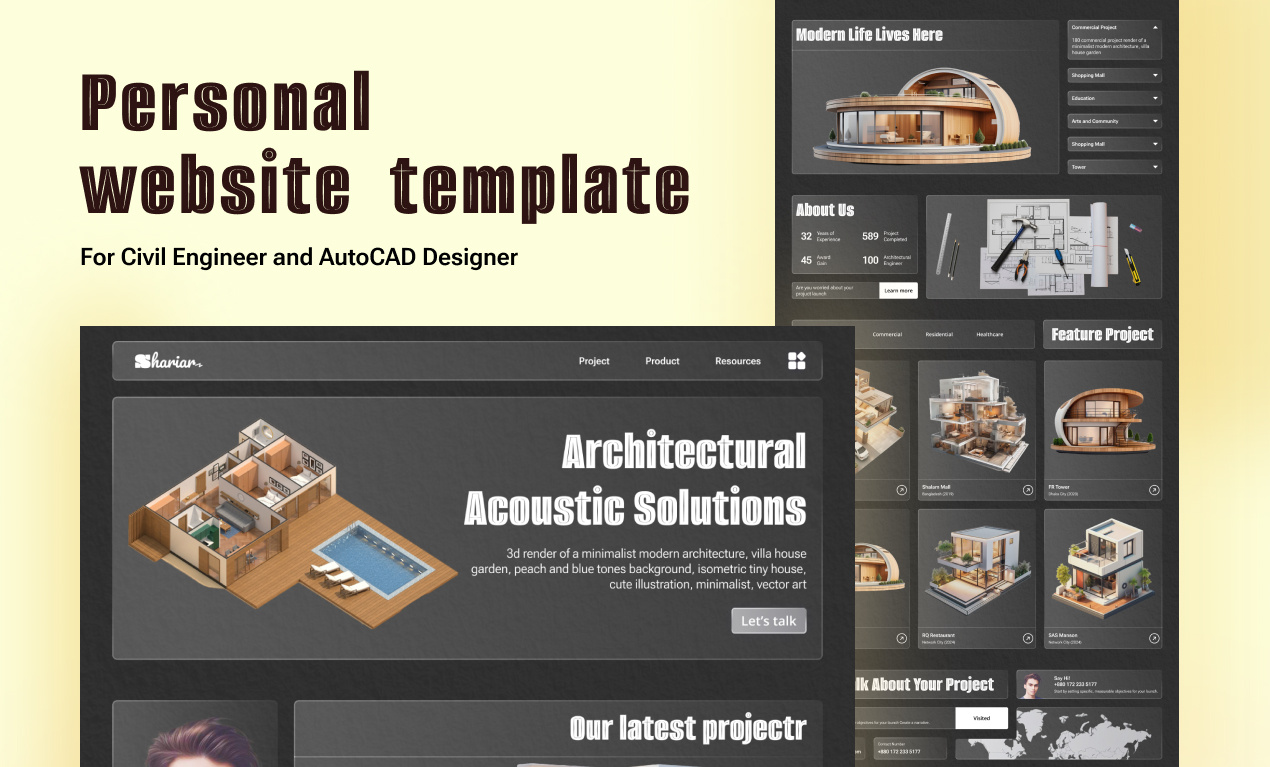 Personal Website Template 3d animation architectural autocad branding civil design figma graphic design illustration lendingpage motion graphics personal tamplate ui ui design uiux web design website xd