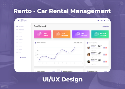 Rento Car Rental Management adobe xd car dashboard car management dashboard dashboard design design figma rento ui ui design uiux uiux design ux ux design