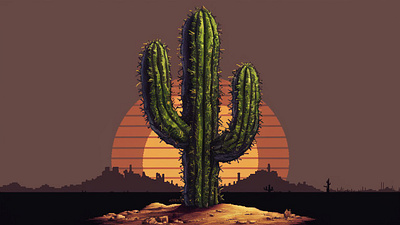 Sunshine Cactus 🌵 cactus dusk evening illustration minimal art minimal landscape pixel pixel art sunshine landscape weirdpixelarts