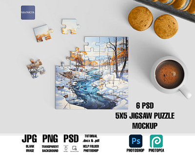 Dye sublimation 25 piece 5x5 Puzzle Mockup 6 PSD , 5x5 pieces puzzle set mockup