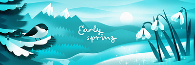 IUCN newsletter illustration animal bird design header illustration mountain nature spring