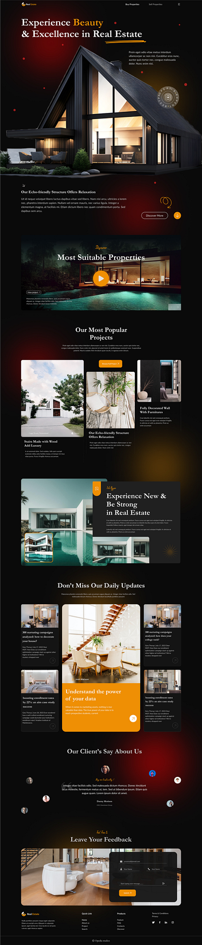 Real -Estate website design dark color theme figma real estate design ui