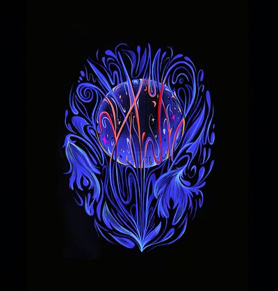 Bioluminescence biology blue glowing graphic design illustration metal nature neon pencil plants swirls watercolor world