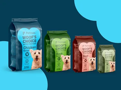 Pet food | Packaging Design | Label Design active food bag beef branding cat cat food chicken dog dog food duck food food packaging label design packaging design pet pet food pouch packaging recipe salmon woofs choice