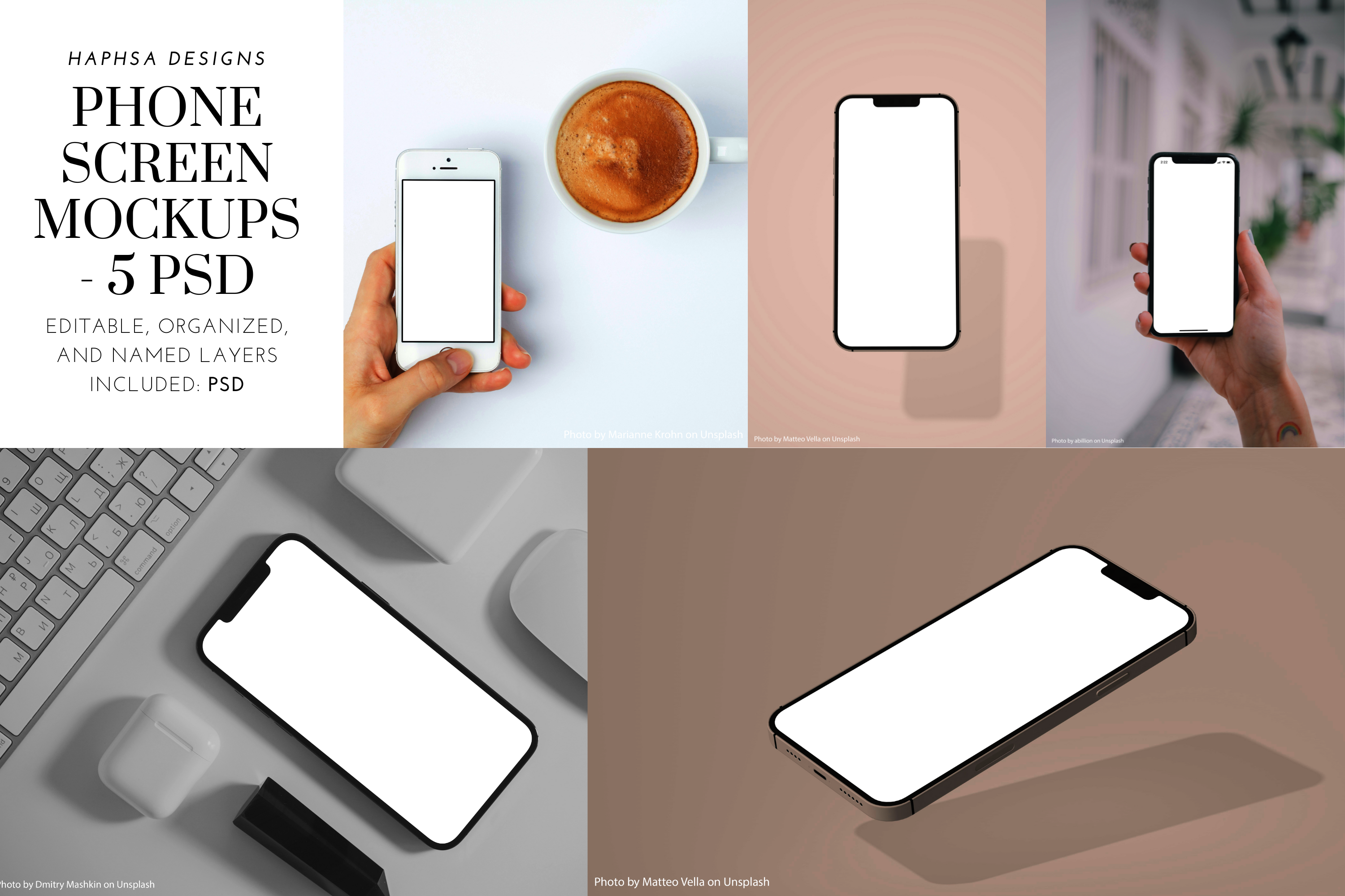 Phone Screen Mockups - 5 PSD art branding design graphic design illustration illustrator iphone marketing mockups phone phone mockup phone mockups phone screen vector art