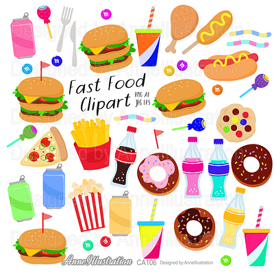 Fast Food Clipart coke donuts drinks fast food hambuger hot dog pizza snack soft drink sweets