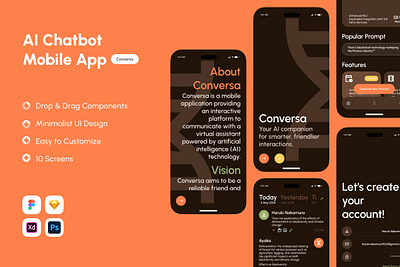 Conversa - AI Chatbot Mobile App application apps chatbot design mobile app ui ux