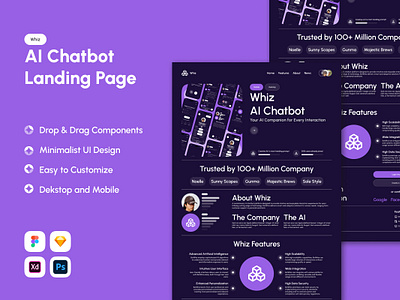 Whiz - AI Chatbot Landing Page V1 ai app assistance chatbot design landingpage ui ux website