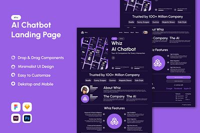 Whiz - AI Chatbot Landing Page V1 ai app assistance chatbot design landingpage ui ux website