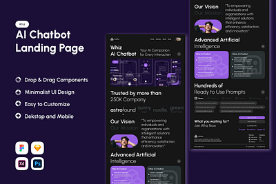 Whiz - AI Chatbot Landing Page V2 ai app assistance chatbot design landingpage ui ux website