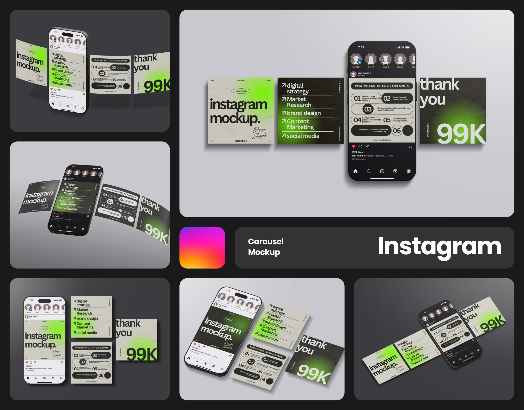 Instagram Carousel Mockup Pack 3d branding design graphic design ig insta instagram logo mock up mockup mockups phone post smartphone story template ui web