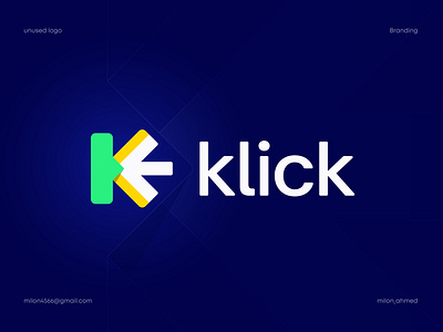 Klick Logo Concept brand branding click logo design icon identity k logo klick logo letter k logo logo design logo design trend logomark logos logotype mark symbol tech logo technology logo typography