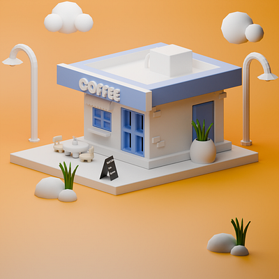 Low Poly 3D Model 52: Coffee House 3d animation app branding design graphic design illustration logo motion graphics typography ui ux vector