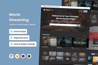 Flickz - Movie Streaming Landing Page V1 application apps branding design homepage interface landing landing page layout page store ui user ux website