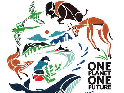 One Planet, One Future X Mayuko Fujino animals annual report cover design craft nature stencil