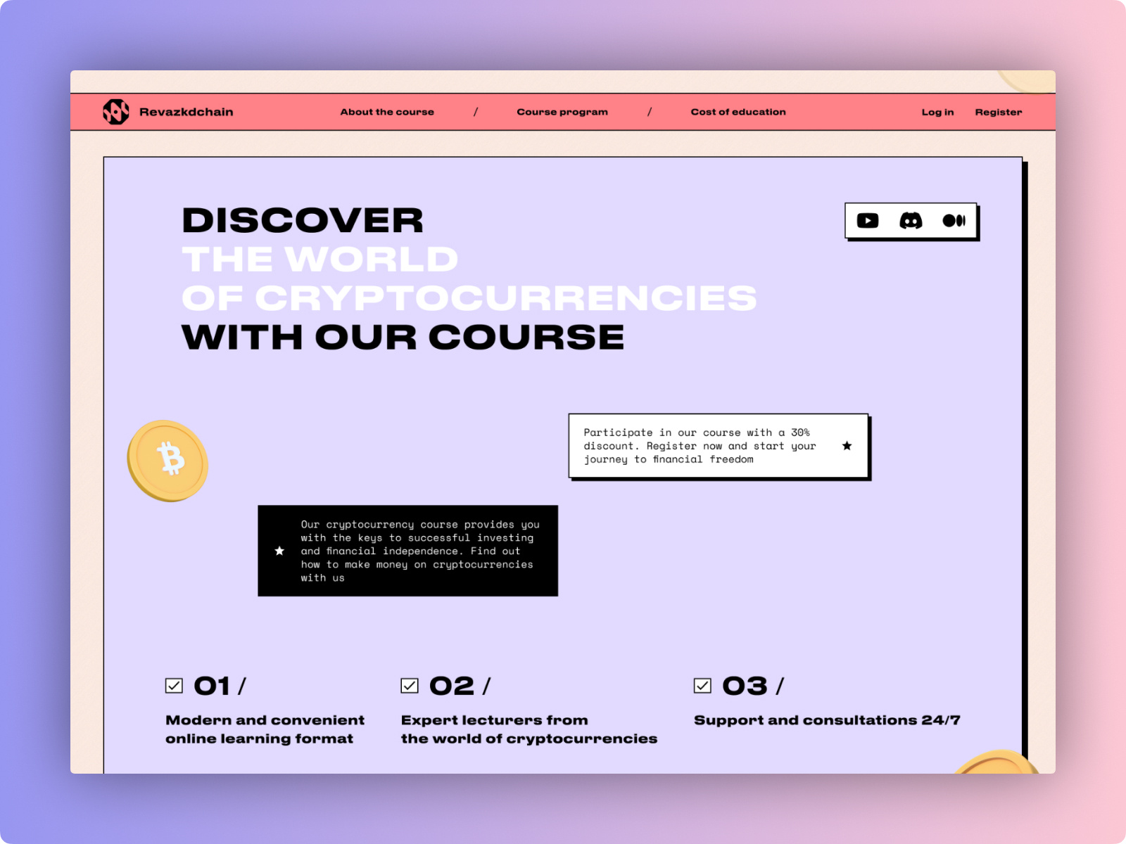 Cryptocurrency Course app crypto cryptocurrency cryptocurrency design design landing page