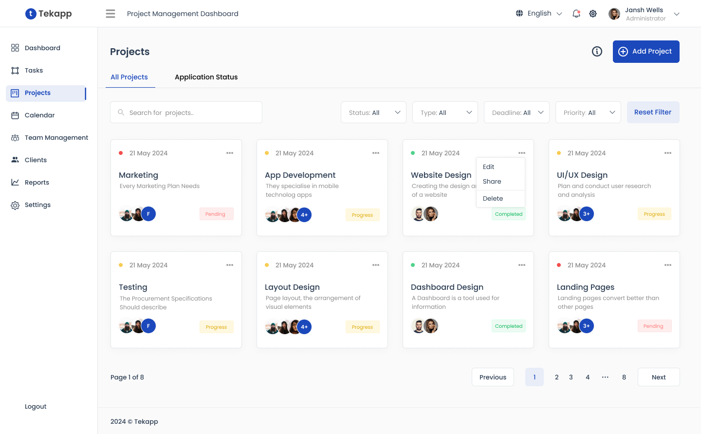 Project Management Dashboard by Srinivas Veeraboina on Dribbble