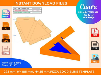 Pizza Slice Box Dieline Template box box die cut design dieline graphic design illustration packaging packaging design ui vector