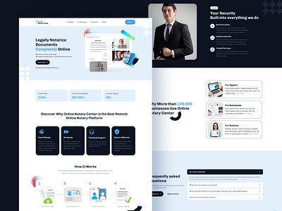 Online Notary Center Landing Page Design branding flat logo minimal notary online trending ui uiux web website