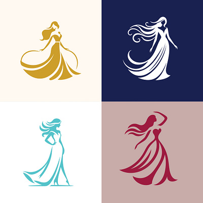 Collection of woman's fashionable boutique dress icon, logo elegance