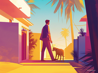 A man walks his dog daily! beach cute decodes design dog graphic design gumroad illustration logo ui vector