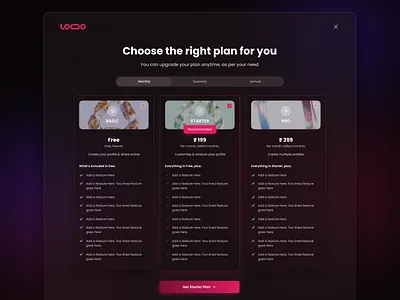 Saas Pricing Plan- Dark theme aurora dark mode dashboard design glassmorphism gradients maroon product product design red saas ui uidesign user interface uxdesign visual design web web application web design