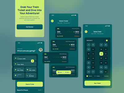 Train Ticket Apps #Exploration adventure app bus dashboard green illustration mobile onboarding plane seating station ticket train ui ux vacation web