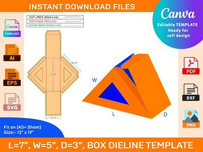 Creative Triangle Food Packaging 7x5x3 Inch box box die cut branding design dieline illustration packaging packaging design vector