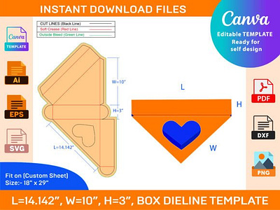 Triangle Heart Display dieline template size