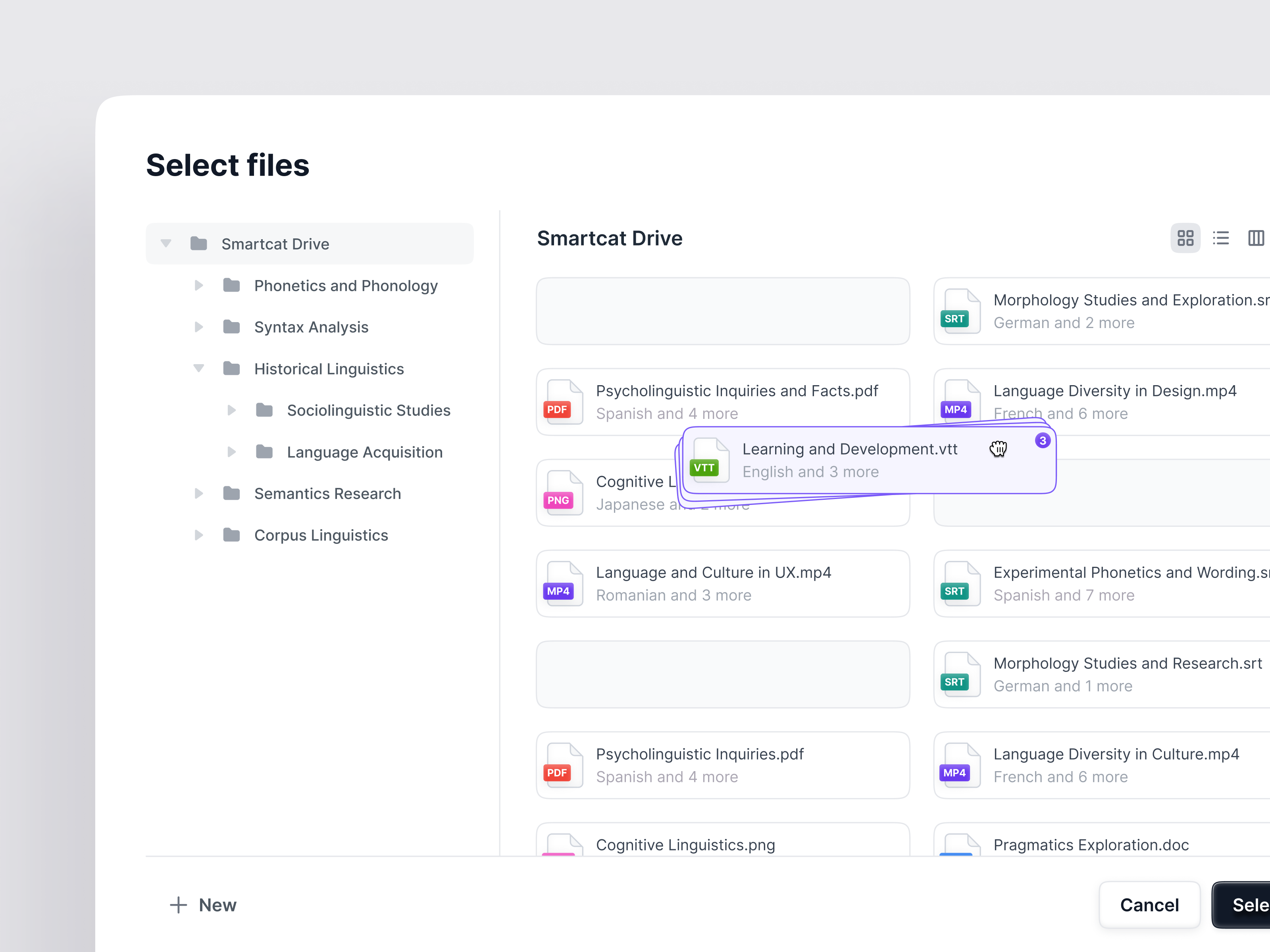 Smartcat Drive app button create design dialog drag drive drop edit file finder folder modal new save shadow ui ux window