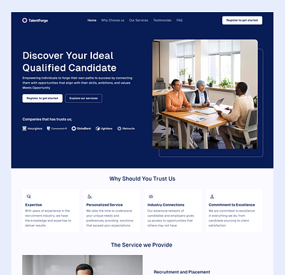 Landing page for a recruitment Agency agency blue landing page minimalistic recruitment webdesign webflow