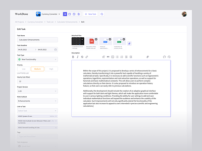 Task Manager — Edit Page attachments creating design editing editor files form interface manager mobile page project task text ui ux web website