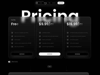 Pricing Section dark landing page minimal plans pricing product design section web web design