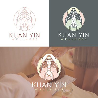 KUAN YIN WELLNESS Logo elegance feminine godess logo design pastel peaceful wellness