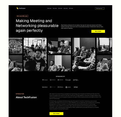 A tech Event website dark landing page minimalist tech yellow