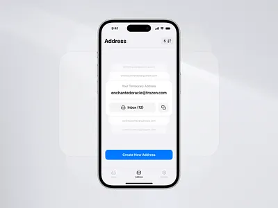 Temporary Mail App adresses app appstore buttons clear copy deck design email interface ios iphone mail mobile modern switch temporary ui ux